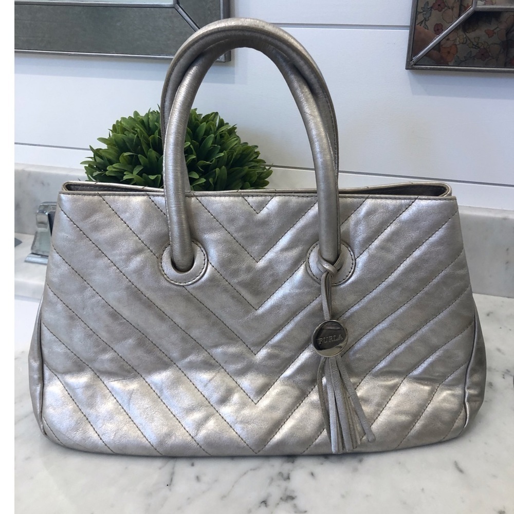 Furla Silver Quilted Handbag